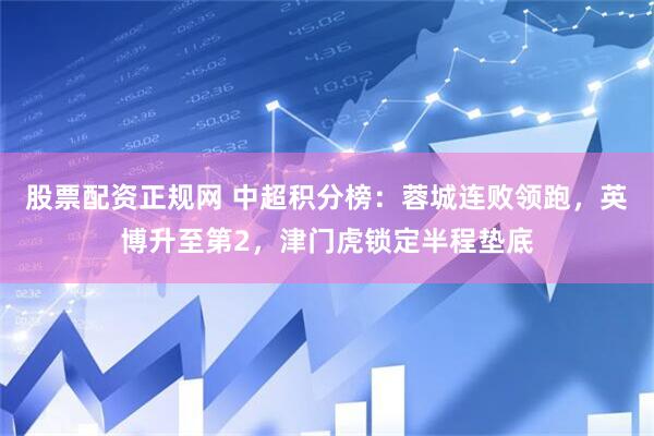 股票配资正规网 中超积分榜：蓉城连败领跑，英博升至第2，津门虎锁定半程垫底